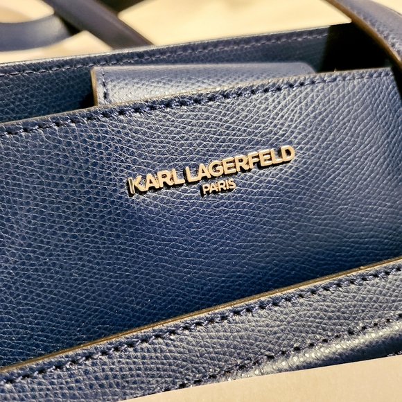 NEW Karl Lagerfeld Navy Leather Tote Handbag - Picture 4 of 10